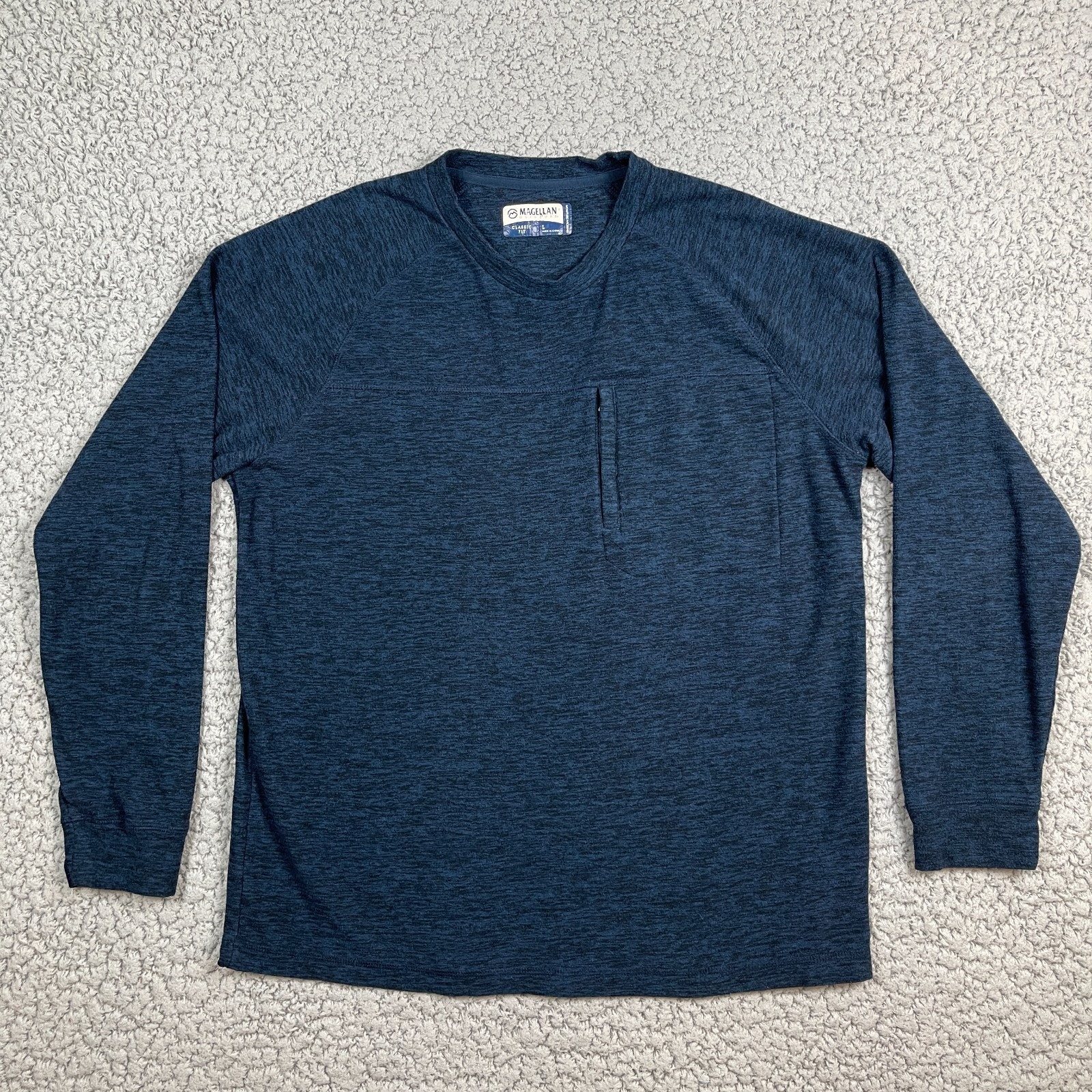Magellan Outdoors Pullover Mens Large Heather Blue Chest Pocket Long Sleeve